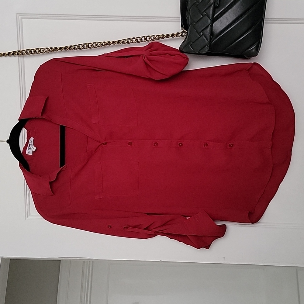 Express Flowy Burgundy Portofino Original Fit Blouse